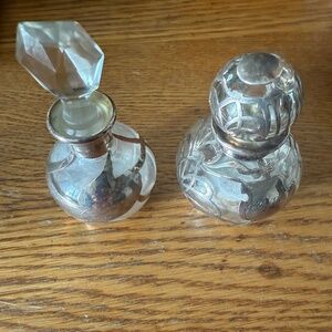 Cut Crystal with Silver Overlay Perfume Bottle Pair